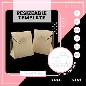 plantilla de caja de bolsa con tapa de cartón, plantilla de caja de regalo, plantilla de caja de dulces, plantilla de caja de galletas, plantilla redimensionable, imprimible