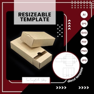 modèle de boîte à tiroirs rectangulaire, modèle de boîte cadeau, modèle de boîte à biscuits, modèle de boîte de bonbons, modèle redimensionnable, imprimable