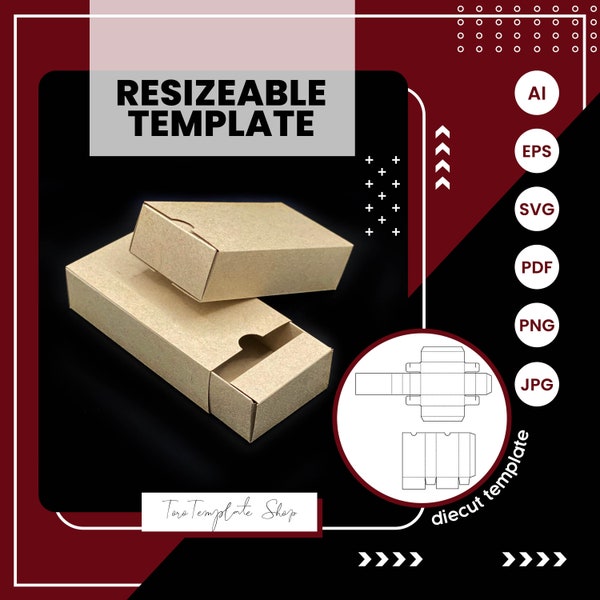 rectangle drawer box template, gift box template, cookies box template, candy box template, Resizeable Template, Printable