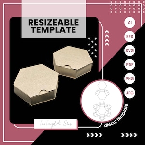 modèle de boîte à tiroirs hexagonaux, modèle de boîte cadeau, modèle de boîte à bonbons, modèle de boîte à biscuits, modèle redimensionnable, imprimable