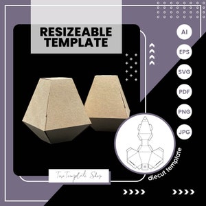 modèle de boîte pyramide, modèle de boîte cadeau, modèle de boîte de bonbons, modèle de boîte de biscuits, modèle redimensionnable, imprimable