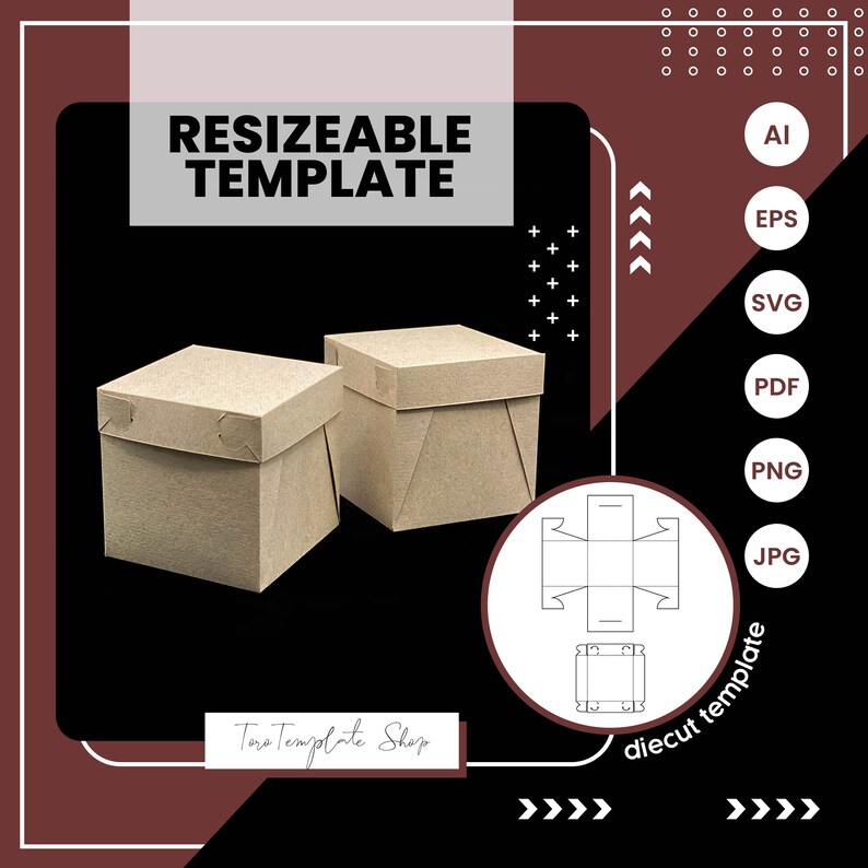 Square Box With Lid Template, Gift Box Template, Candy Box Template ...