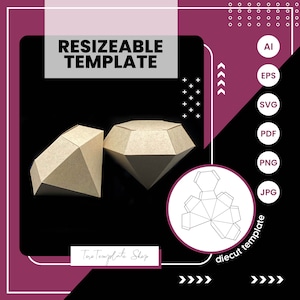 modèle de boîte en forme de diamant, modèle de boîte cadeau, modèle de boîte à bonbons, modèle de boîte à biscuits, modèle redimensionnable, imprimable