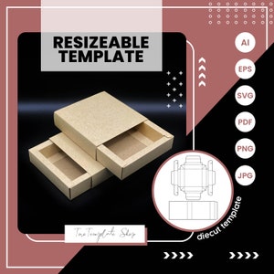 modello di scatola del cassetto del rettangolo, modello di scatola dei biscotti, modello di scatola regalo, modello di scatola di caramelle, modello ridimensionabile, stampabile