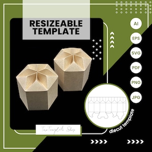 modèle de boîte hexagonale, modèle de boîte cadeau, modèle de boîte à bonbons, modèle de boîte à biscuits, modèle redimensionnable, imprimable