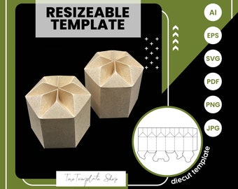 hexagon box template, gift box template, candy box template, cookies box template, Resizeable Template, Printable