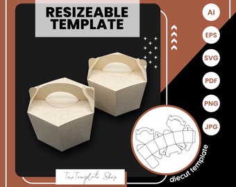 hexagon box with handle template, gift box template, candy box template, Resizeable Template, Printable