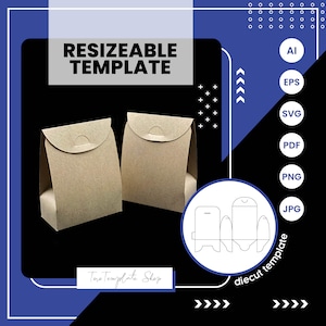 Plantilla de caja de bolsa de cartón plegable, plantilla de caja de regalo, plantilla de caja de dulces, plantilla de caja de galletas, plantilla redimensionable, imprimible