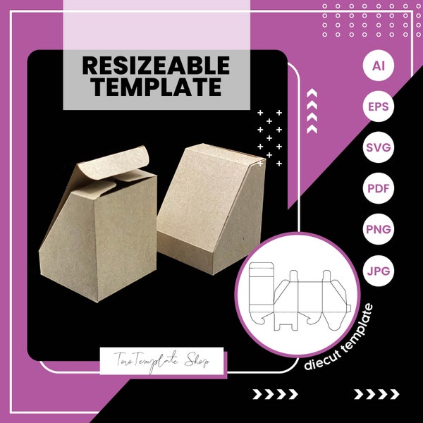 triangle box template, gift box template, candy box template, cookies box template, Resizeable Template, Printable