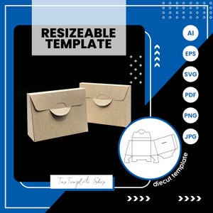 Plantilla de caja de bolsa de cartón plegable, plantilla de caja de regalo, plantilla de caja de dulces, plantilla de caja de galletas, plantilla redimensionable, imprimible