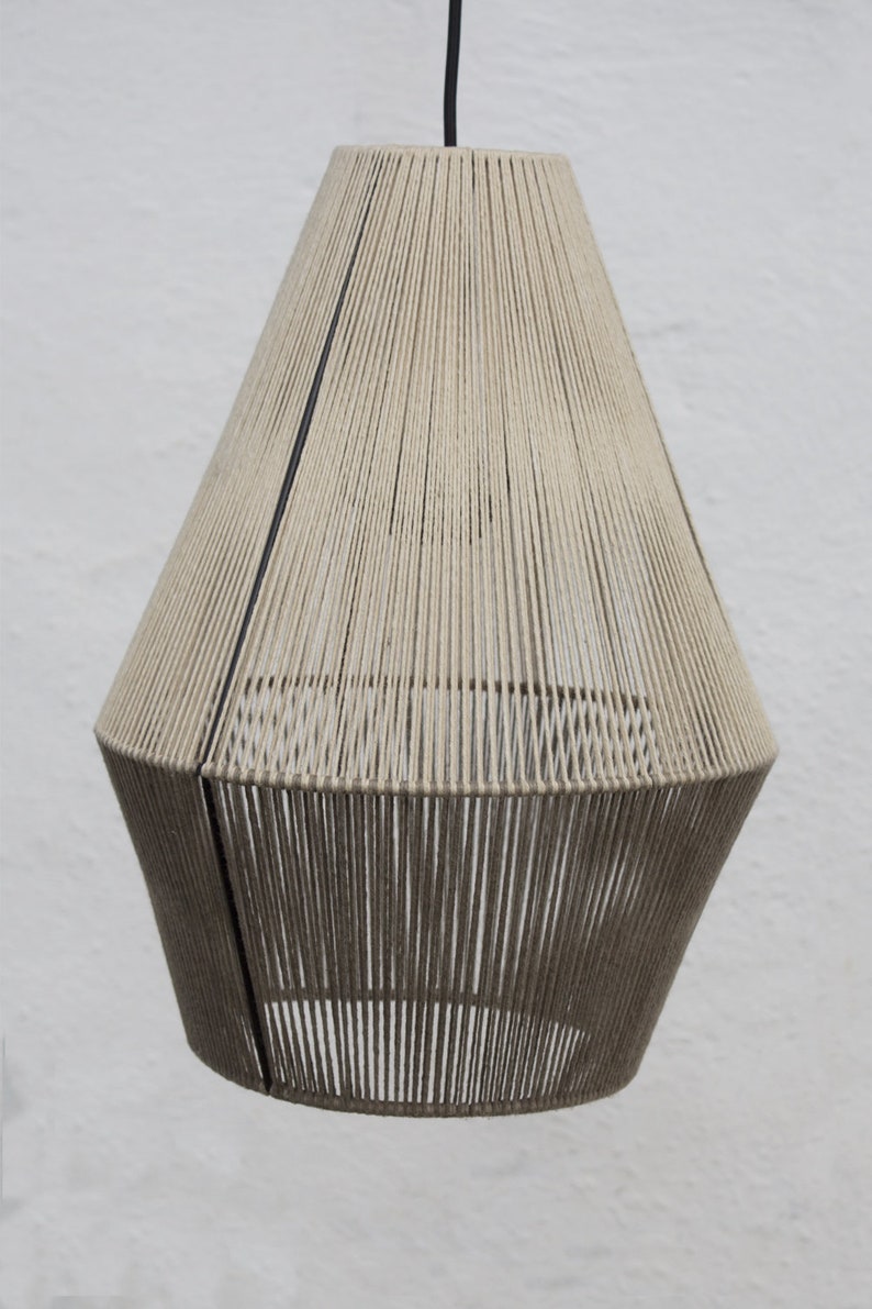 Wrapped Lampshade, Handwoven Lamp, Cotton String Pendant Light