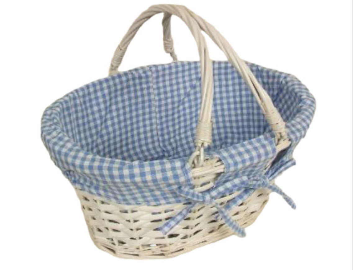 Hand made wicker basket Oval WBlue Lining 30 x 20 x 14cm Etsy