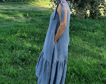 Linen smock dress. Oversized linen dress. Wedding guest dress.