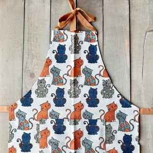 Baking apron. Linen apron with pocket. Kids apron for cooking. Toodler linen apron. Natural apron. Cat lover gift.
