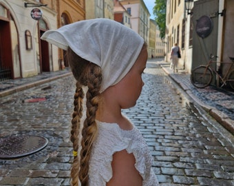 White linen bandana, white color linen headscarf, natural linen triangle scarf.