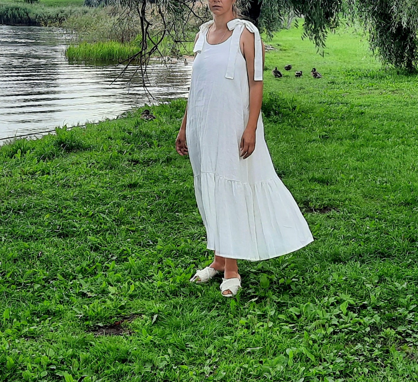 chinese dress ladies Ruffle romance linen wrap dress – Kayame main image 0