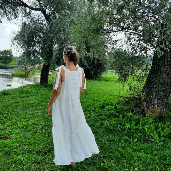 White Linen Dress. Linen Maxi White Dress. Linen Wedding Dress. Boho Clothing Women