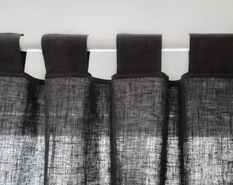 Tab top linen curtain panel. Custom drape. Stonewashed linen curtains for farmhouse.