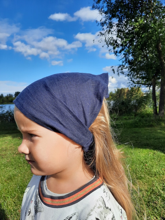 Kids Head Scarf, Girl Head Wrap for Summer, Linen Kerchief