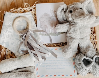 Elephant Newborn Gift Box: Snuggle & Sensory Letterbox Hamper