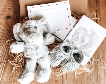 Elephant Newborn Gift Box: Teddy, Booties & Muslin Snuggle