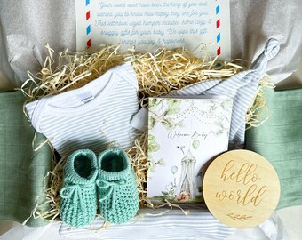 Unisex Newborn Gift Box: Cotton Bodysuit, Booties & Muslin Blanket