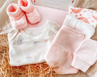 Pink & White Newborn Gift Box: Baby Essentials Hamper