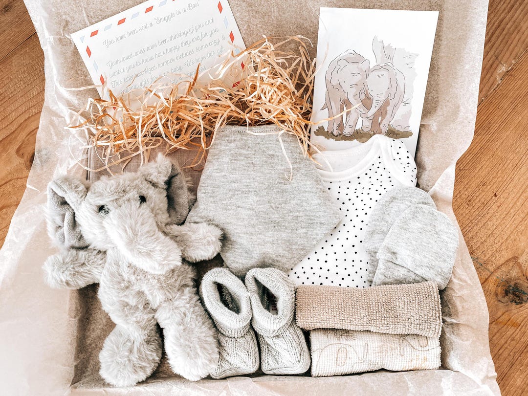 Elephant Newborn Gift Set: Unisex Baby Shower | Hello World Hamper Box ...
