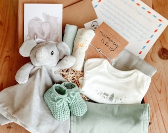 Elephant Snuggle Newborn Giftset | Unisex Baby Shower Gift  | Hello World Hamper Box | Mother and Baby Gift