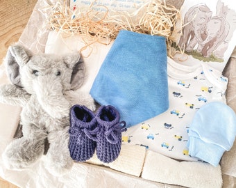 Elephant Newborn Gift Box: Blue & White Baby Hamper