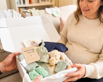 Caja de regalo de lujo para futura mamá / Cesta para recién nacido / Regalo para baby shower / Set de regalo para recién nacido / Caja de regalo de 8 piezas