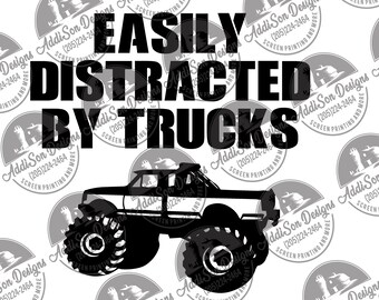 Easily distracted by trucks png, digital art png, download png, toddler png, boy png, truck png, monster truck png, kid png, sublimation png