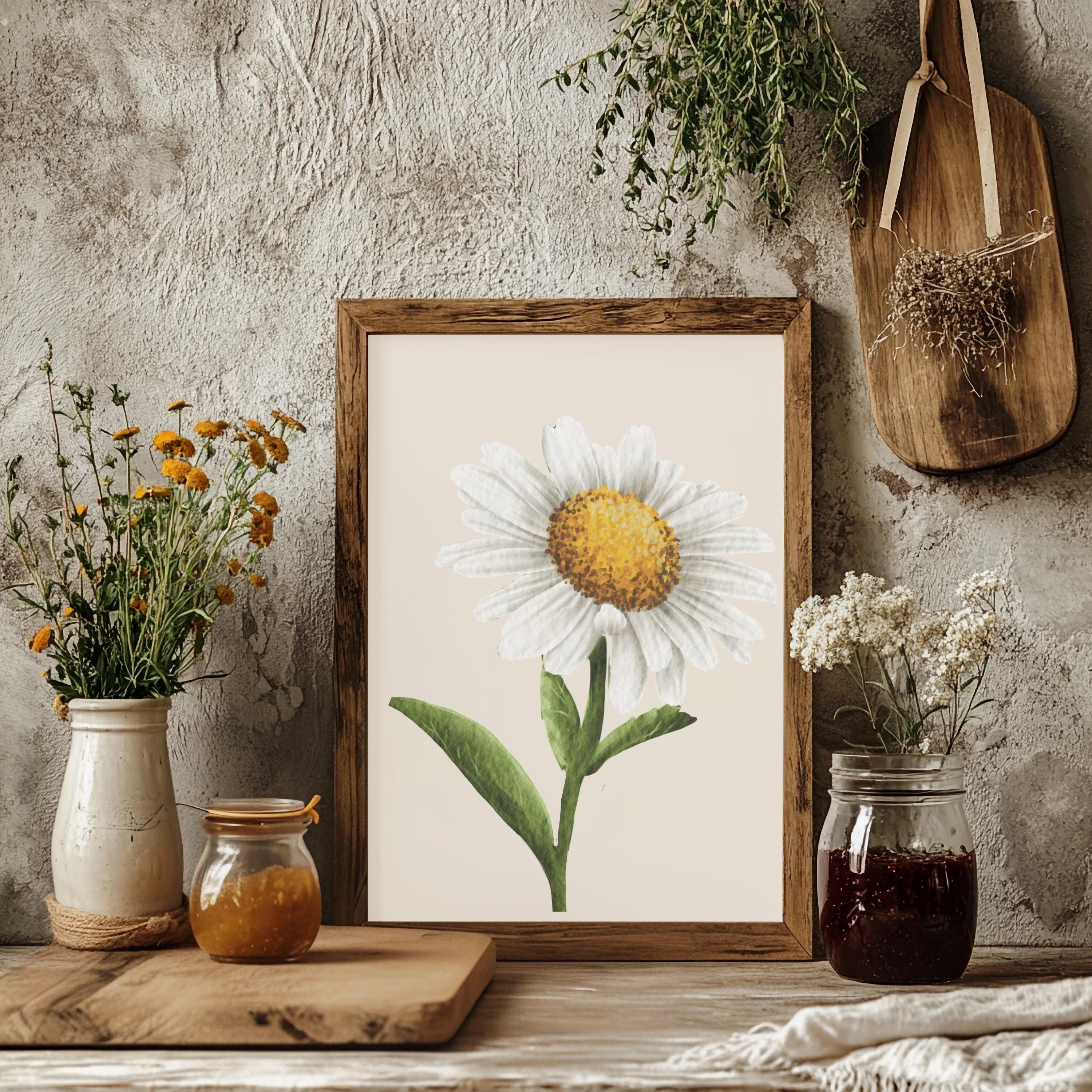 Botanical Daisy Wall Art Set of 4, Neutral Floral Prints, Vintage Style ...