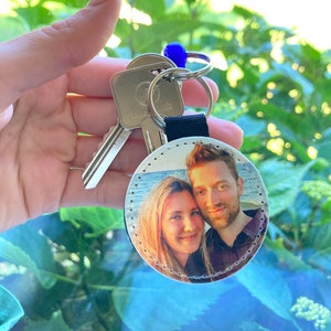 Personalized Photo Leather Keychain: Handmade Glitter Gift