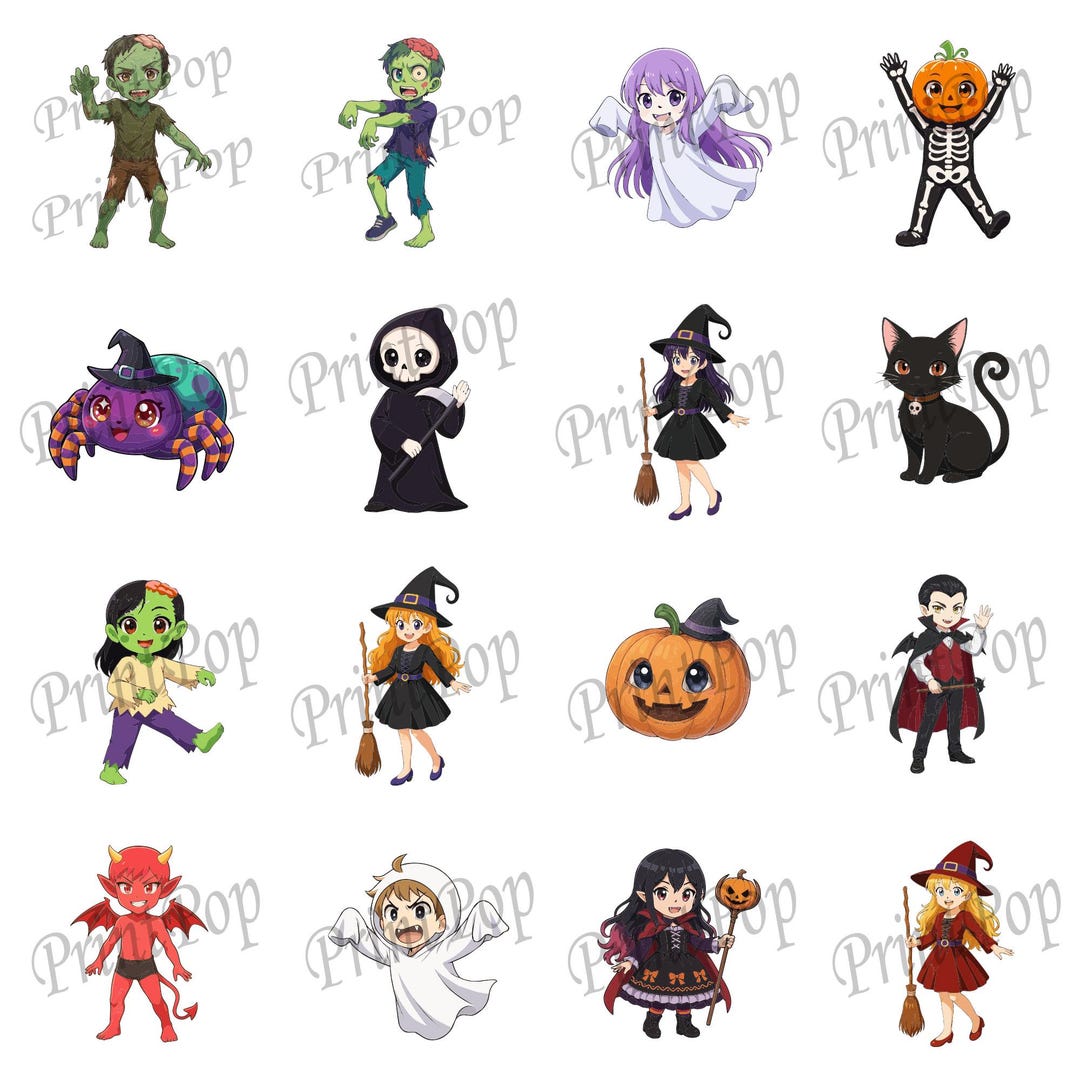Anime Halloween Clipart – 16 Kawaii Vector Illustrations (digital ...