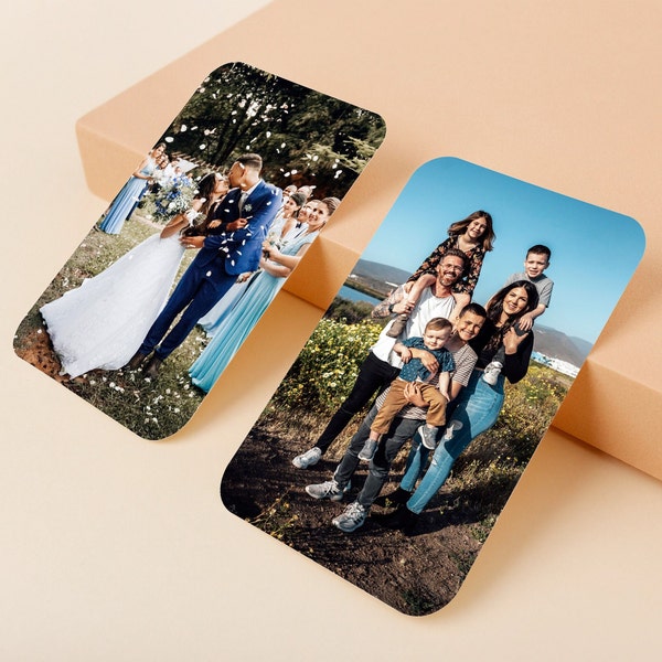 Personalised double sided photo credit card. Wallet insert picture gift. Custom metal photograph. Unique high quality, handmade in England