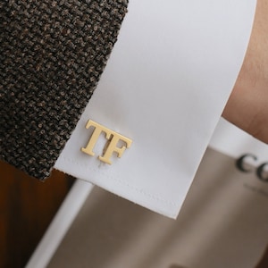 Personalized Initial Cuff Links for Men, Solid 925 Sterling Silver Monogram Cufflinks, Custom Groomsmen Gift, Wedding Groom Gift, Engraved