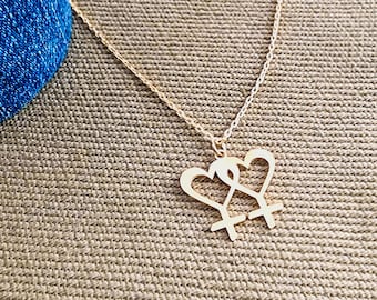 Gold Lesbian Necklace Lesbian Gift Double Venus Heart Necklace