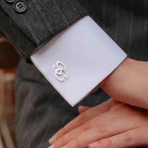 Personalized Silver Monogram Cufflinks for Groom, Custom Wedding Detail