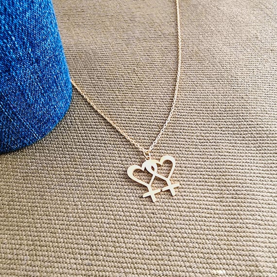 Gold Lesbian Necklace Lesbian Gift Double Venus Heart Necklace Lesbian Pride Jewelry lgbt Necklace sterling Silver Lesbian Heart Necklace Etsy