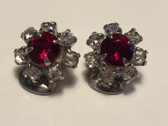 Ruby and Rhinestone Paste Vintage earrings - image 3