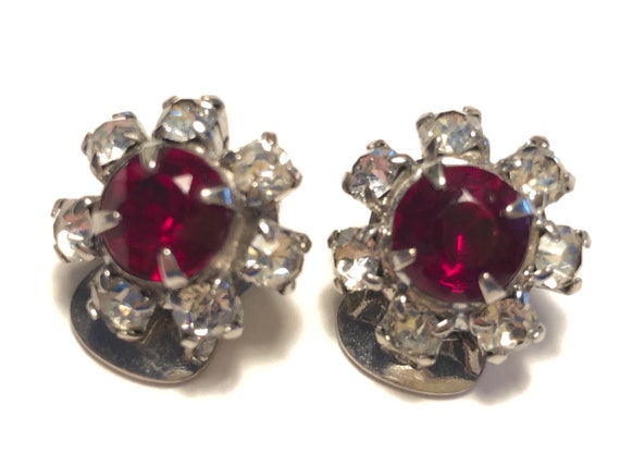 Ruby and Rhinestone Paste Vintage earrings - image 2