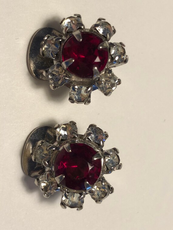 Ruby and Rhinestone Paste Vintage earrings - image 4