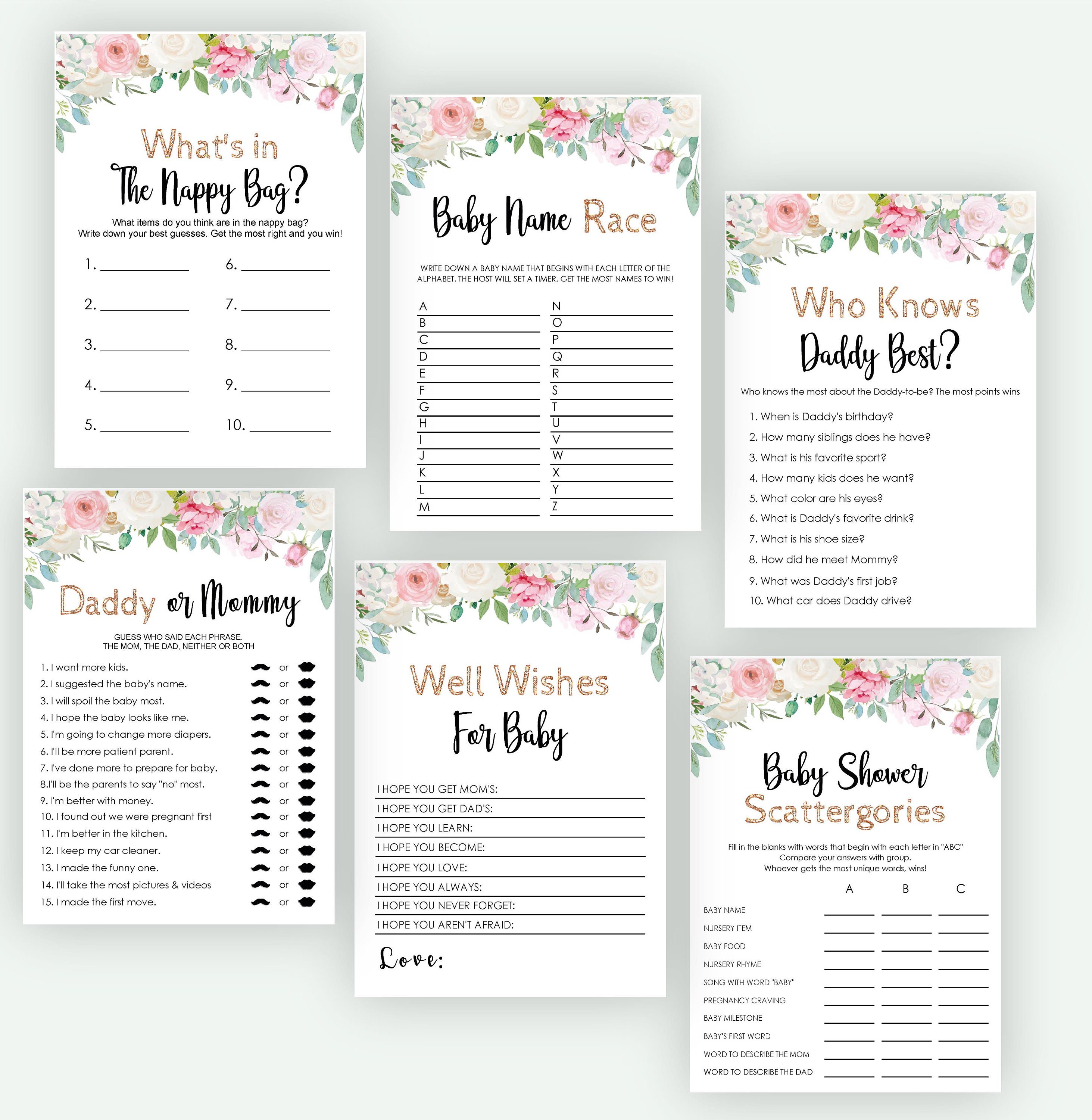 25 Floral Baby Shower Games Baby Shower Games Printable Etsy