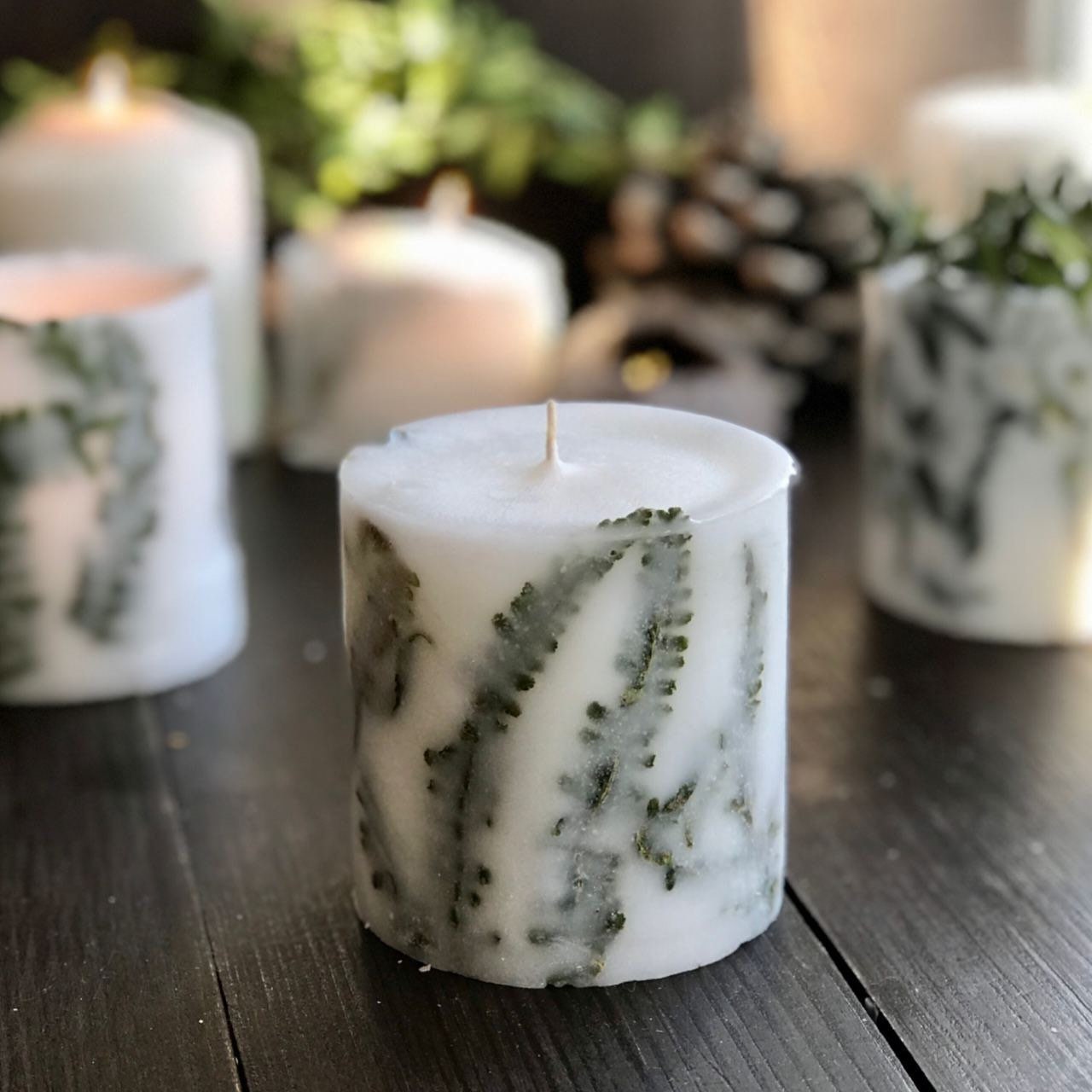Boxwood and Fern candle Botanical candle Pillar candle Etsy