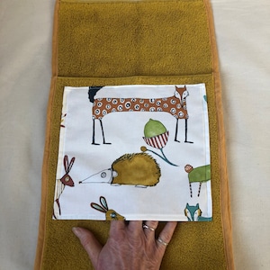 woodland animals towelling drying mitt for nappy change time