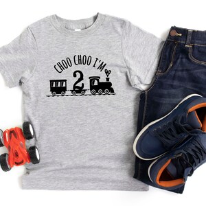 thumbnail image 2 of 2nd Birthday Train Set Toddler Boy 2nd Birthday Outfit - Choo Choo I'm Two Train Sweatshirt & Pants Set Tri-fold Coin Holder 2 of 10