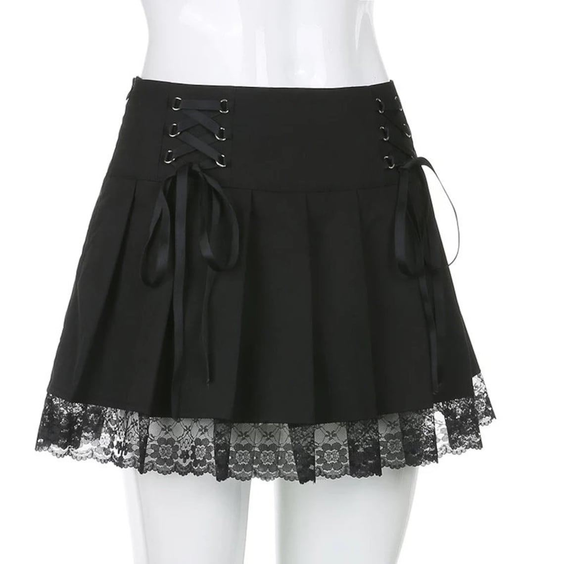 Lace Up Black Gothic Pleated E Girl Emo Skirt Etsy