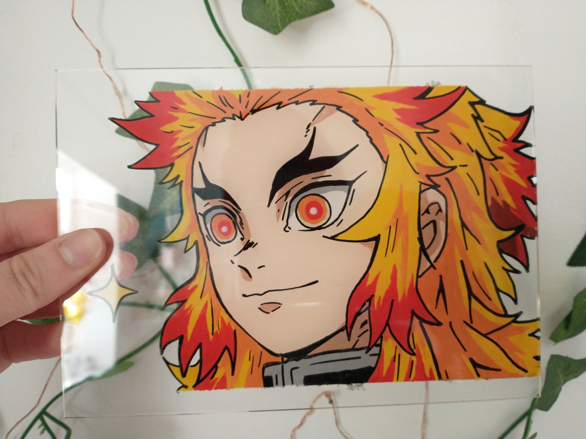 Rengoku anime acrylic glass painting | Etsy