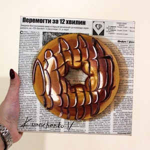 Chocolate Donut Newspaper Oil Painting - Kitchen Wall Art Canvas - Unique Gift for Food Lovers